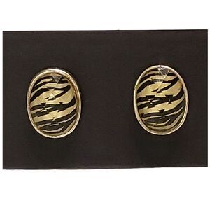 Zebra Stripe Print Oval Shaped Earrings, Faceted Acrylic Over Print, Jewelry